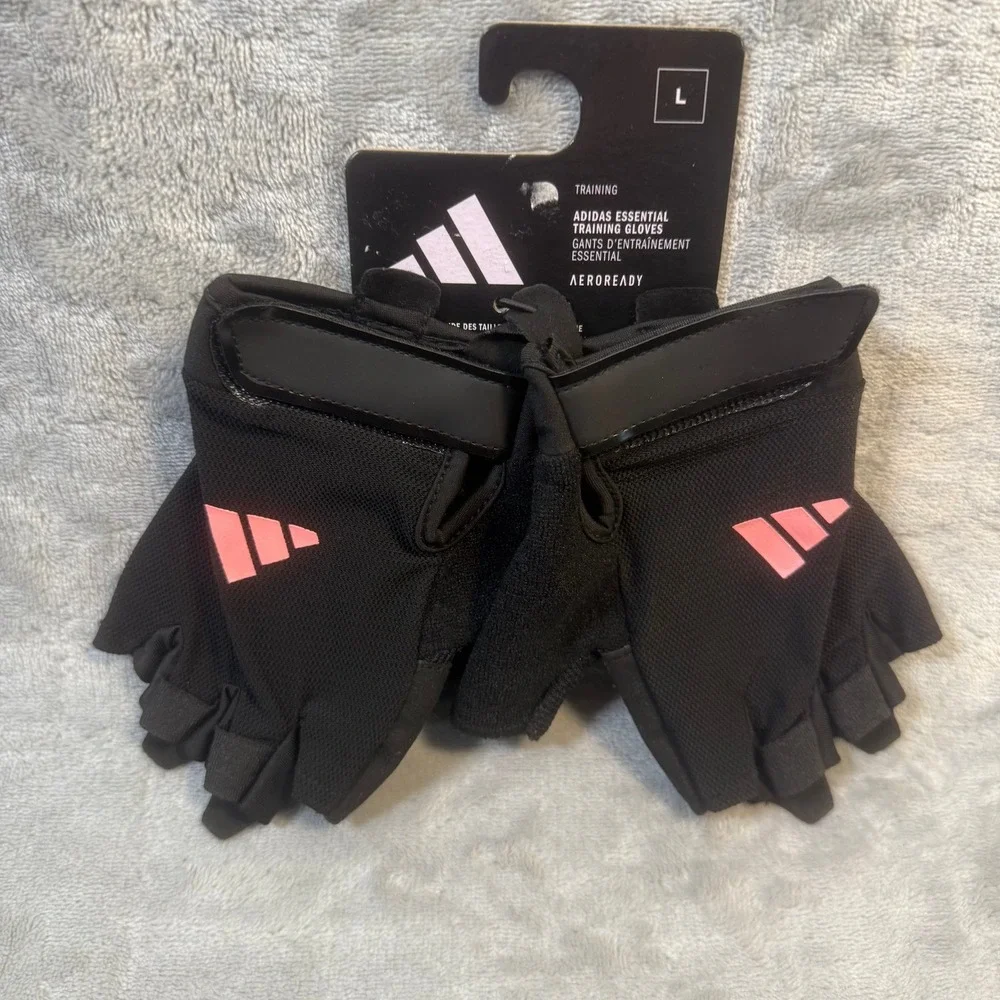 adidas essential womans training gloves black w/pink logo size Large
